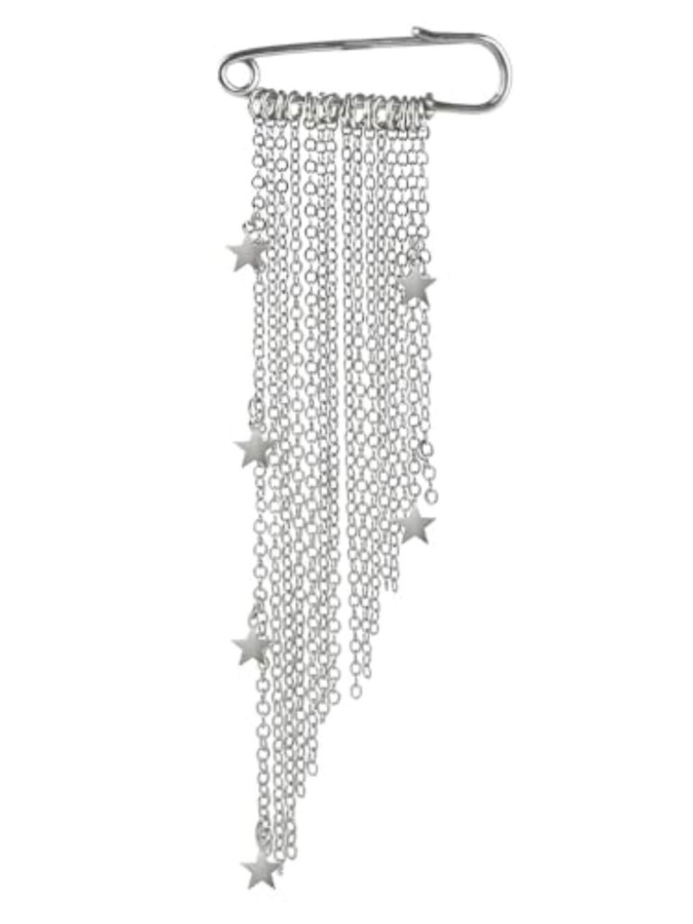 New - Silver Brooch Pins with Metal Chain Star Pendant Tassel Brooches for Women